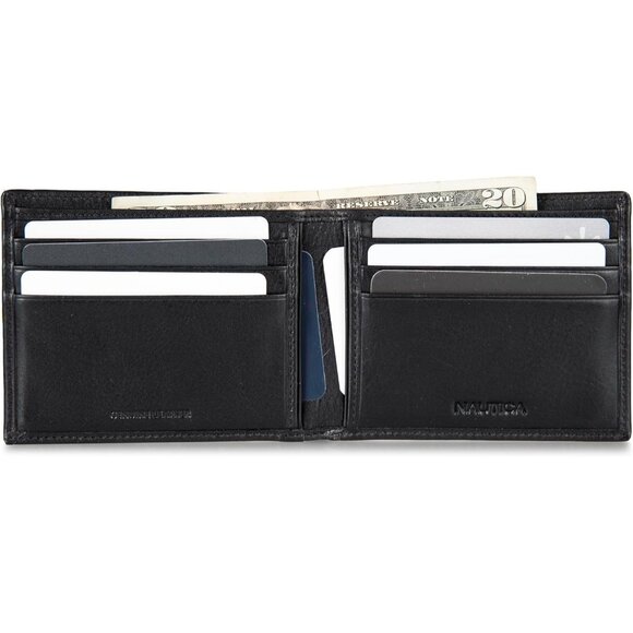 Nautica Men's Bifold Leather Wallet Enameled Logo RFID Blocking ID Window Card - Picture 4 of 7